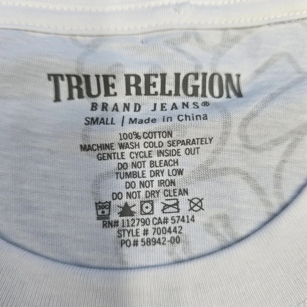 True Religion AOP Bubble Tee Buddha Print White Navy‎ Streetwear Small